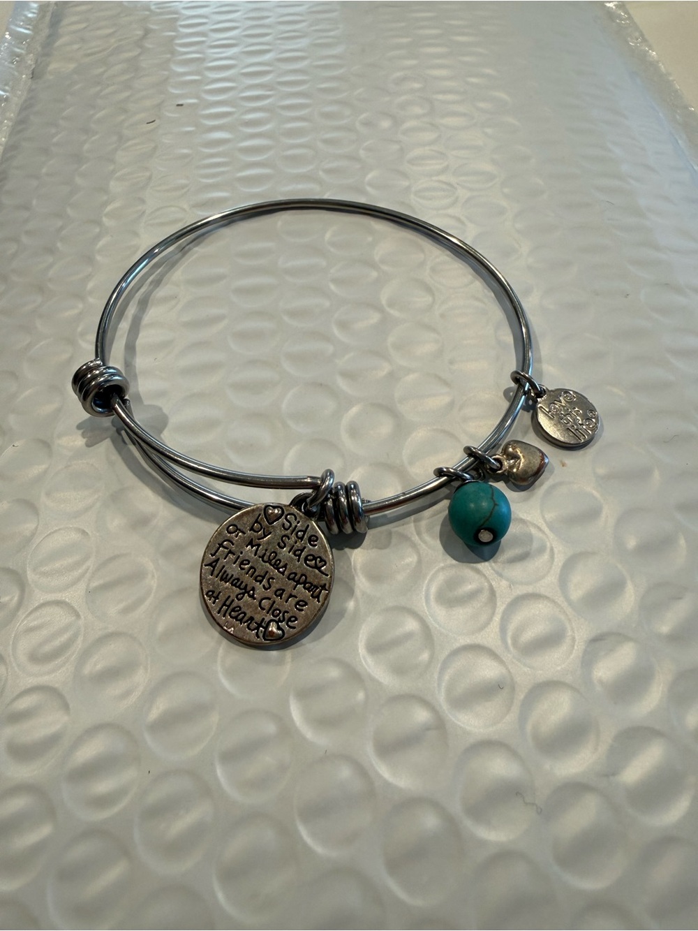 Alex and Ani Silver-Tone Friendship Bangle with Turquoise Bead